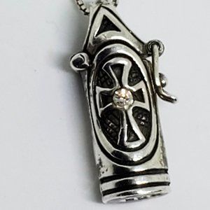 Sterling Silver Prayer Cross Rhinestone Capsule Keepsake Pendant Necklace